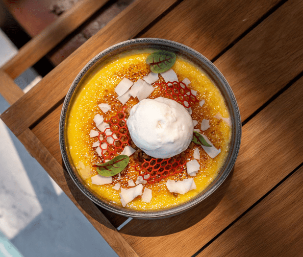 PASSION FRUIT AND WHITE CHOCOLATE CREME BRULEE